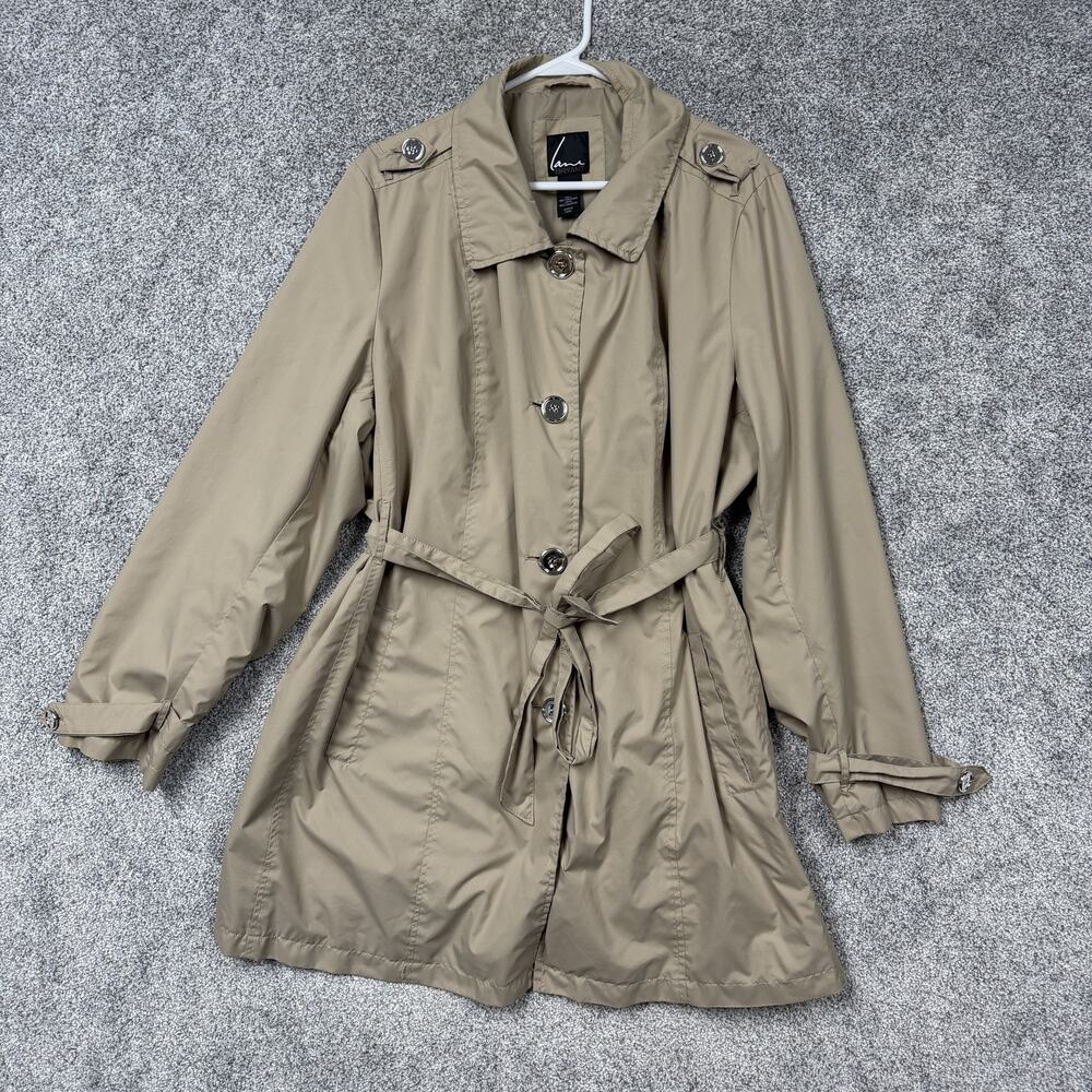 Lane Bryant Trench Coat Womens 22/24 Plus Beige Belted Lace Up Back Classic